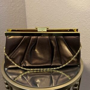 Elegant vintage Brown Clutch with Gold Chain